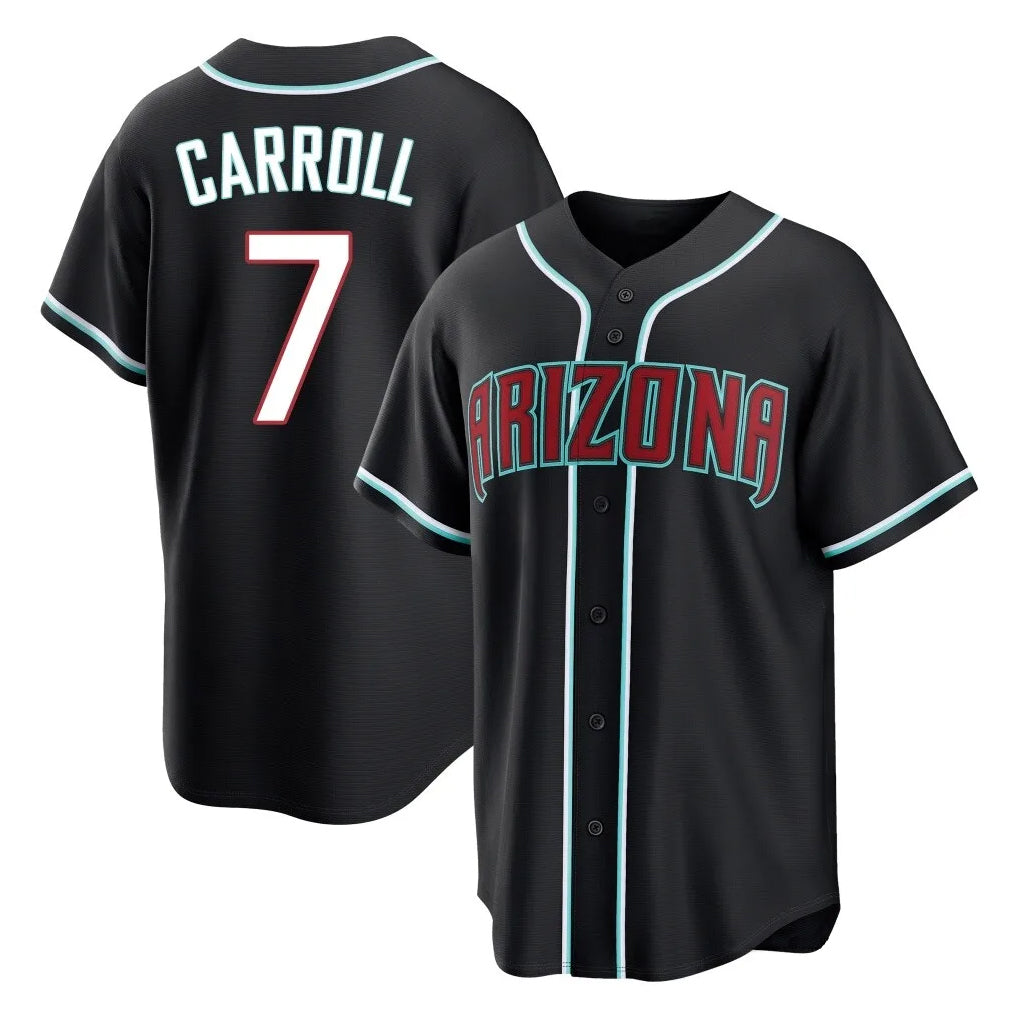 A.Diamondbacks #7 Corbin Carroll Player Black Fashion Out Home Game Qdoa Stitched Jerseys