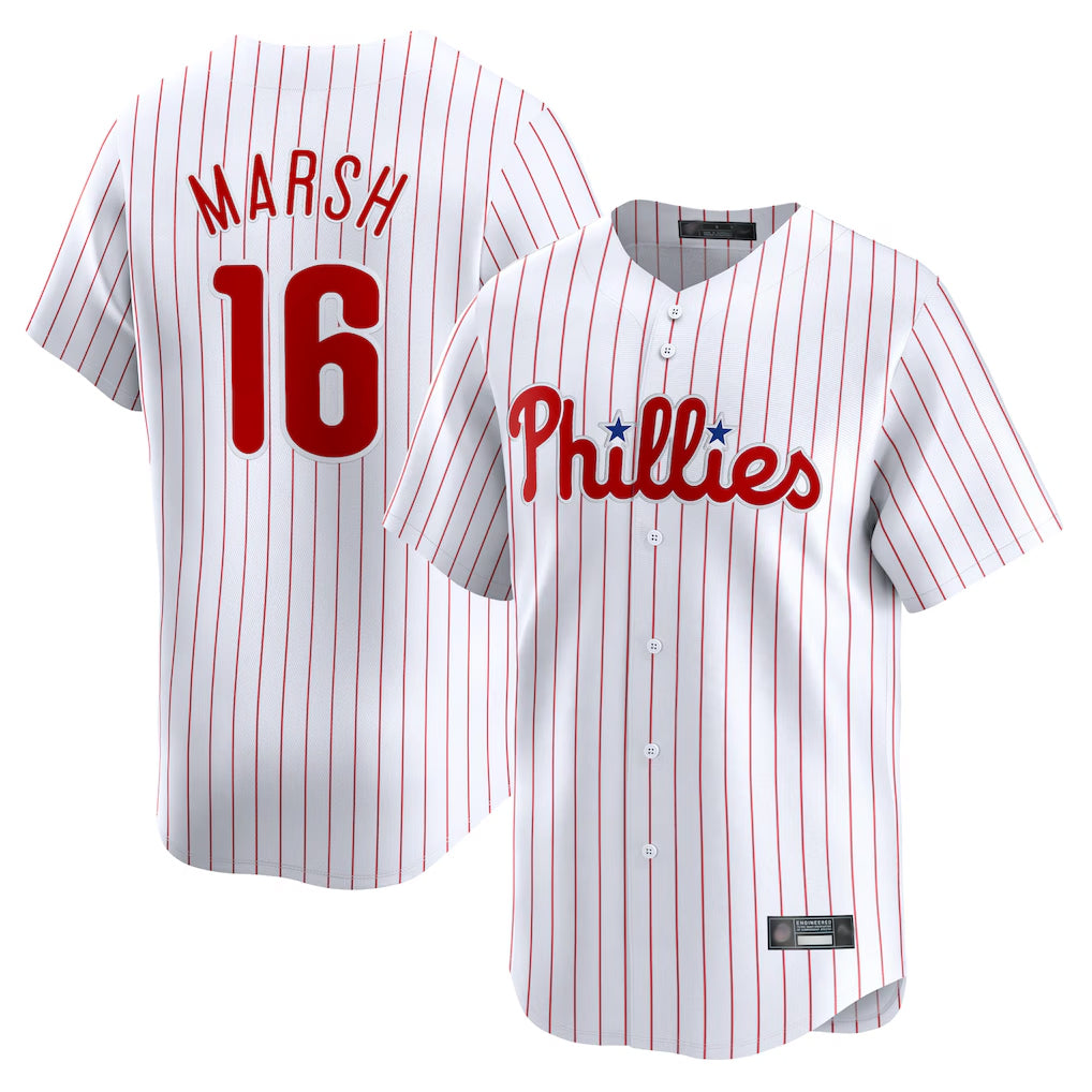 P.Phillies #16 Brandon Marsh Player White Home Limited Qdoa Stitched Jerseys
