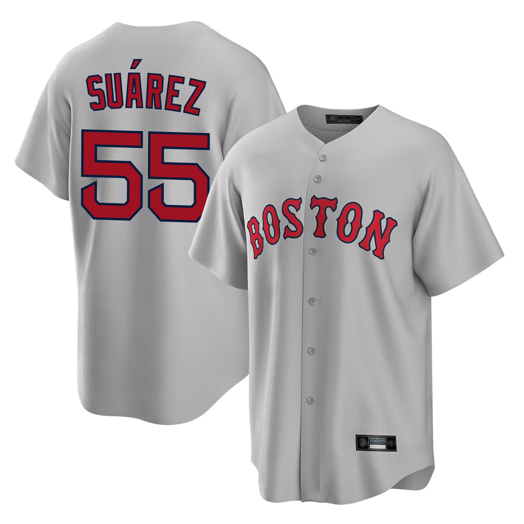 B.Red Sox #55 Ranger Su¨¢rez Player Gray Road Home Game Qdoa Stitched Jerseys