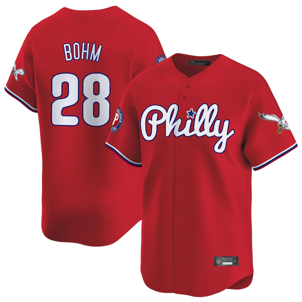 P.Phillies #28 Alec Bohm Player Red Phillies & Eagles Vapor Premier Limited Qdoa Stitched Jerseys