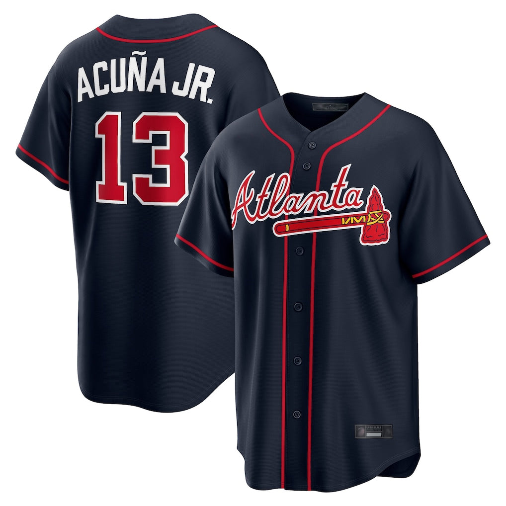 A.Braves #13 Ronald Acuna Jr Player Navy Home Game Qdoa Stitched Jerseys
