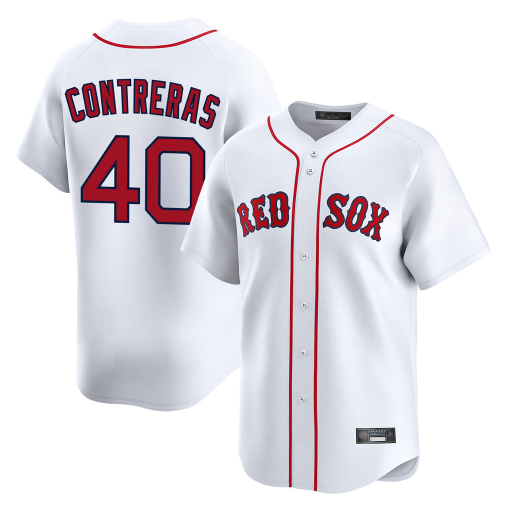 B.Red Sox #40 Willson Contreras Player White Limited Home Game Qdoa Stitched Jerseys