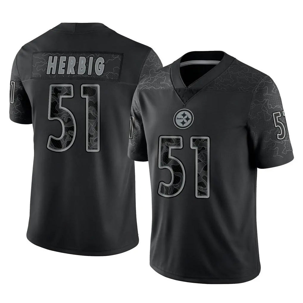 P.Steelers #51 Nick Herbig Player Black Reflective Limited Home Game Qdoa Stitched Jerseys