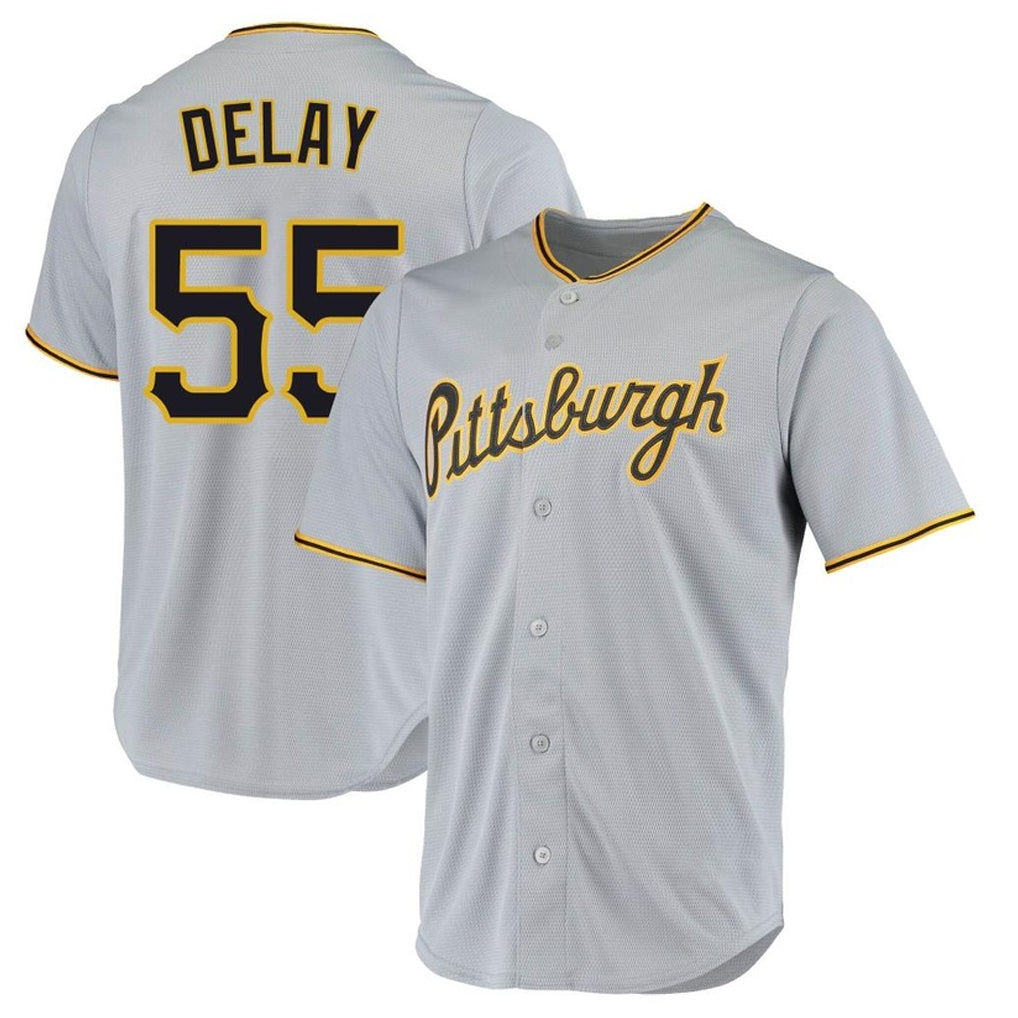 P.Pirates #55 Jason Delay Player Gray Road Home Game Qdoa Stitched Jerseys