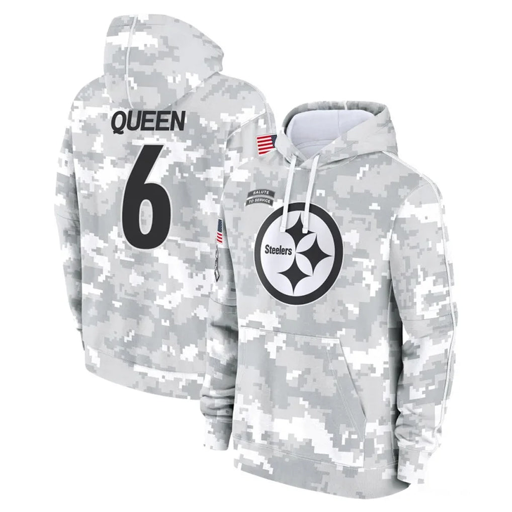 P.Steelers #6 Patrick Queen Player Arctic Camo Limited Salute to Service Pullover Hoodies Game Qdoa Stitched Jerseys