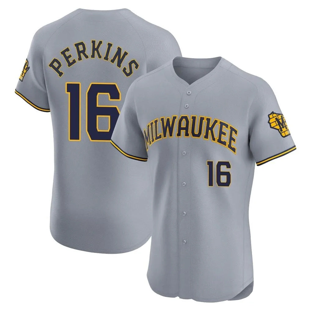 M.Brewers #16 Blake Perkins Player Gray Home Limited Elite Qdoa Stitched Jerseys