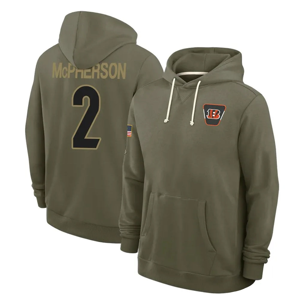 C.Bengals #2 Evan McPherson Player Olive Salute to Service Pullover Hoodies Limited Qdoa Stitched Jerseys