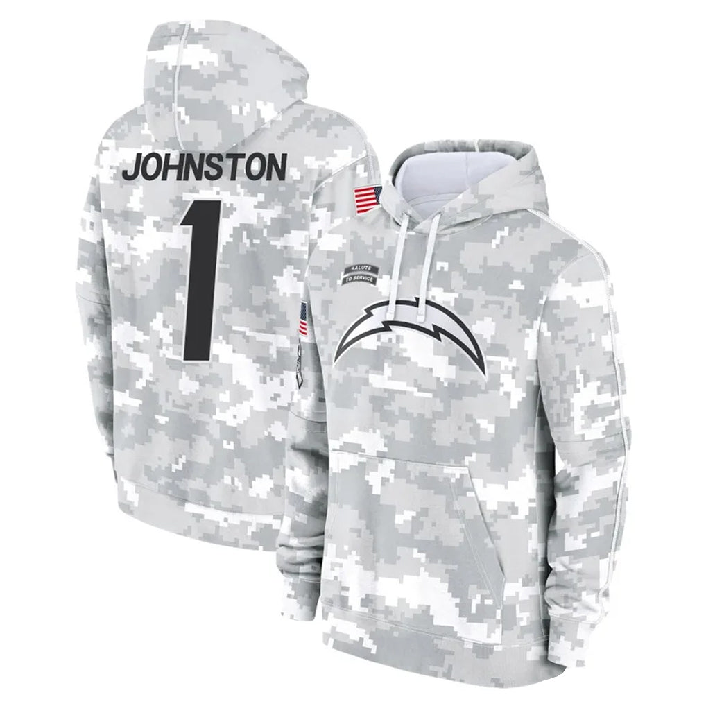 LA.Chargers #1 Quentin Johnston Player Arctic Camo Salute to Service Hoodies Limited Game Qdoa Stitched Jerseys