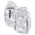 LA.Chargers #1 Quentin Johnston Player Arctic Camo Salute to Service Hoodies Limited Game Qdoa Stitched Jerseys