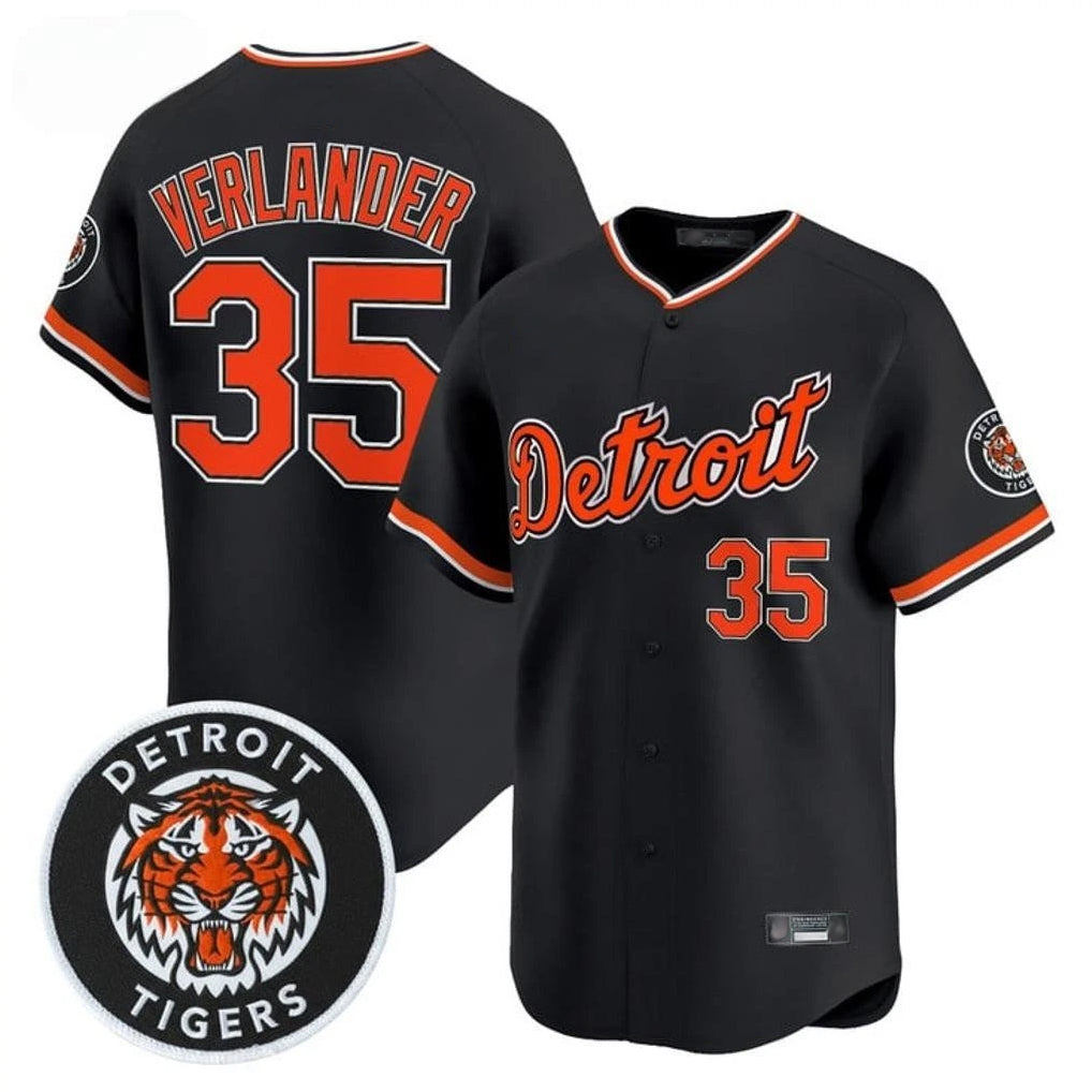 D.Tigers #35 Justin Verlander Player Black Limited Home Qdoa Stitched Jerseys