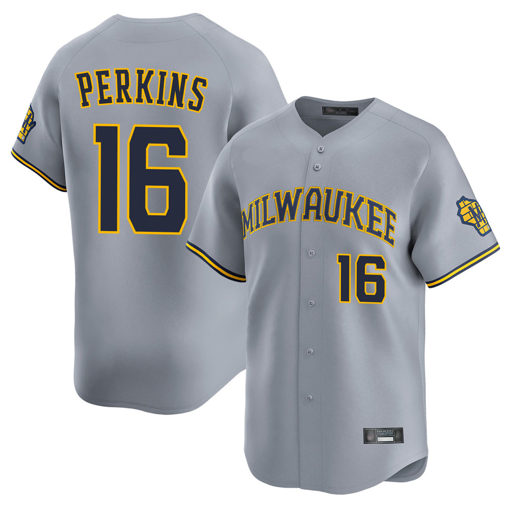 M.Brewers #16 Blake Perkins Player Gray Home Limited Qdoa Stitched Jerseys