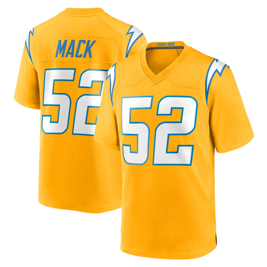 LA.Chargers #52 Khalil Mack Player Gold Home Game Qdoa Stitched Jerseys