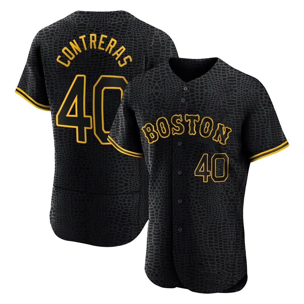 B.Red Sox #40 Willson Contreras Player Black Snake Skin City Limited Elite Home Qdoa Stitched Jerseys