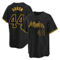 A.Braves #44 Hank Aaron Player Black Snake Skin City Home Game Qdoa Stitched Jerseys