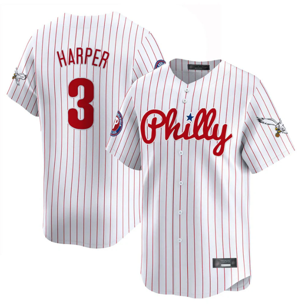 P.Phillies #3 Bryce Harper Player White Pinstripe Phillies & Eagles Vapor Premier Limited Qdoa Stitched Jerseys