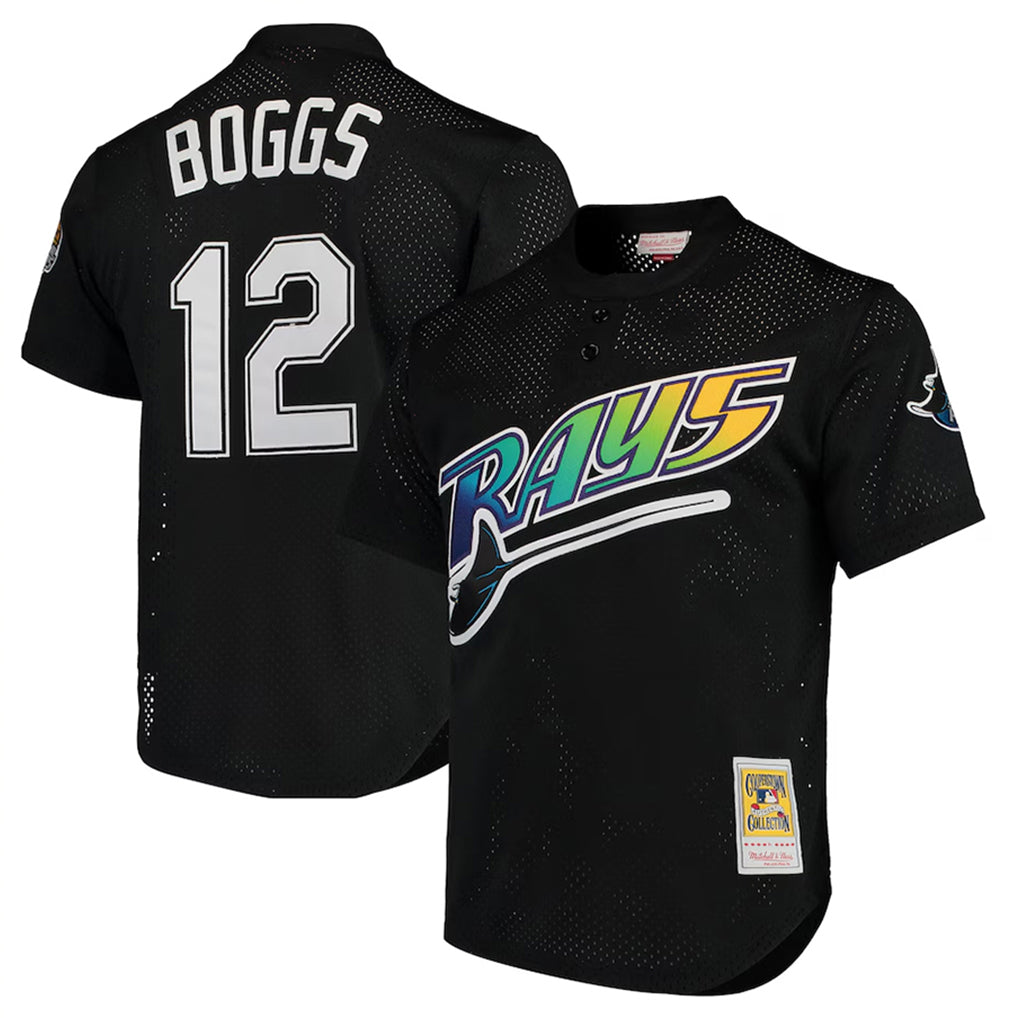 TB.Rays #12 Wade Boggs Player Black Mitchell & Ness Cooperstown Replica Qdoa Stitched Jerseys