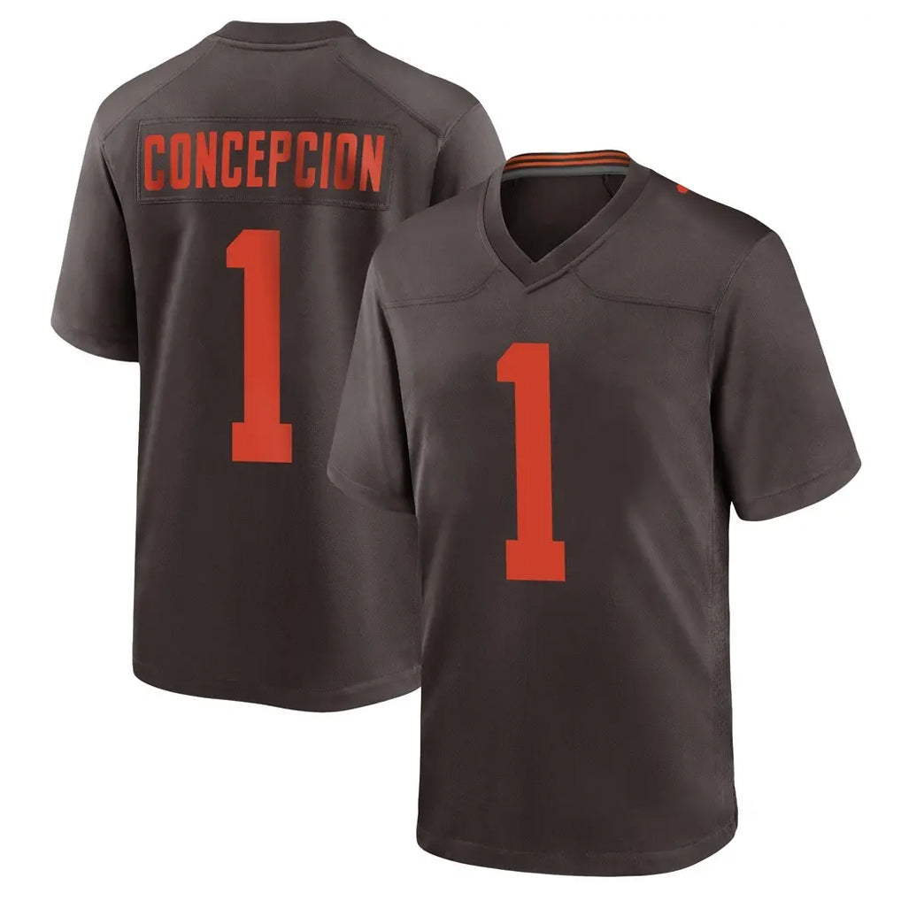 C.Browns #1 KC Concepcion Player Brown Alternate Home Game Qdoa Stitched Jerseys