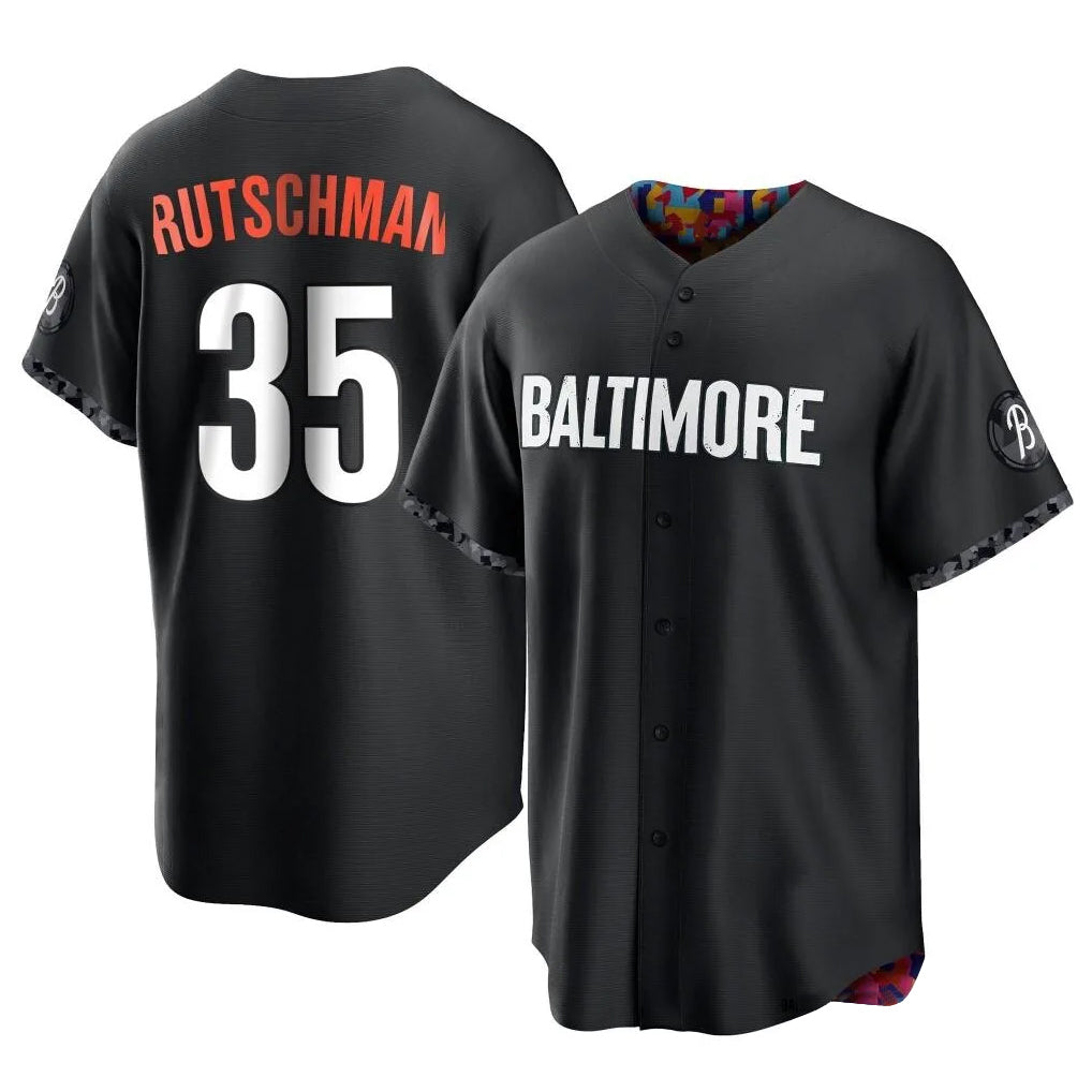 B.Orioles #35 Adley Rutschman Player Black City Connect Home Game Qdoa Stitched Jerseys