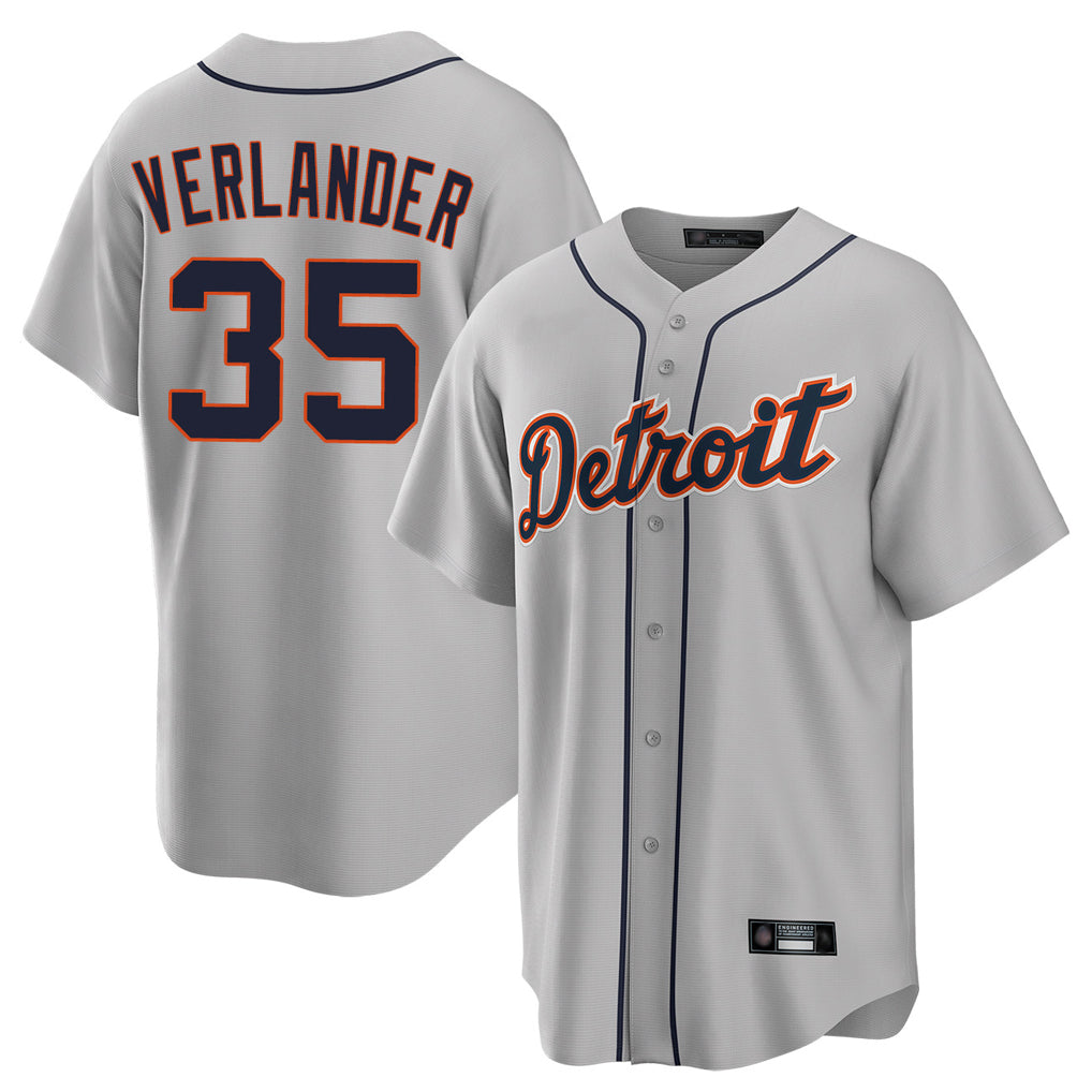 D.Tigers #35 Justin Verlander Player Gray Home Game Qdoa Stitched Jerseys