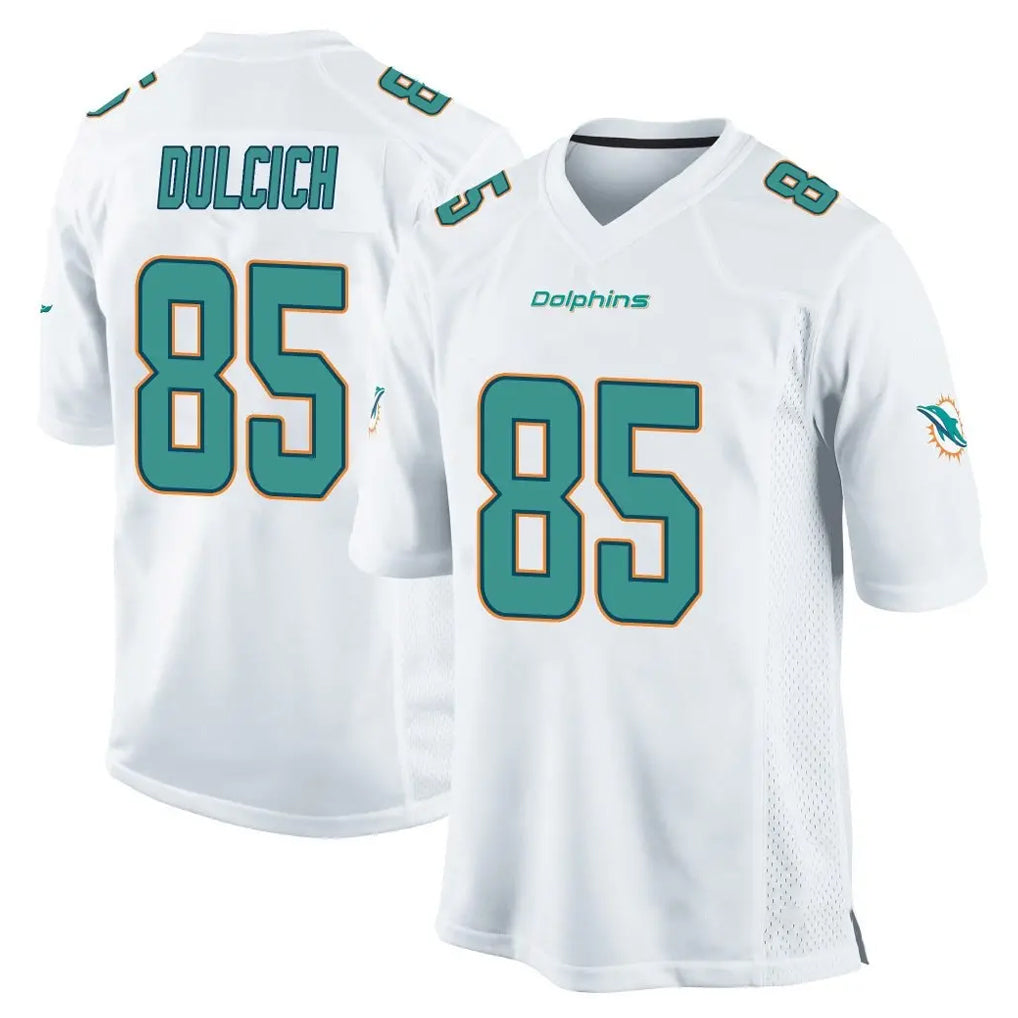M.Dolphins #85 Greg Dulcich Player White Home Game Qdoa Stitched Jerseys