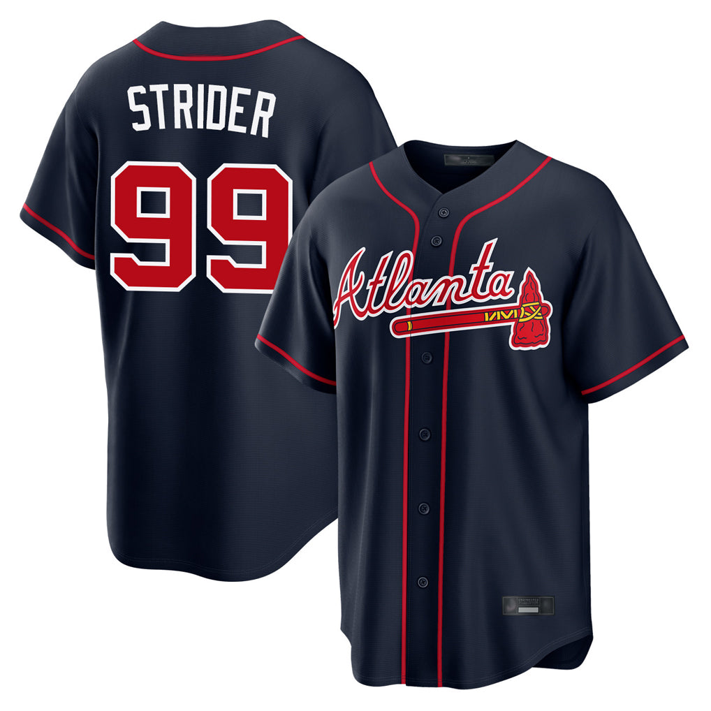 A.Braves #99 Spencer Strider Player Navy Home Game Qdoa Stitched Jerseys