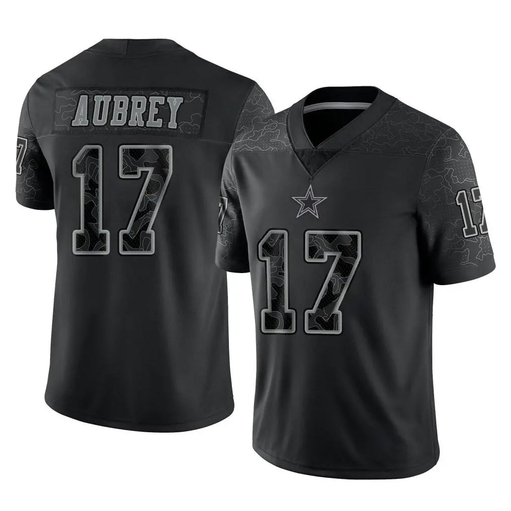D.Cowboys #17 Brandon Aubrey Player Black Limited Reflective Home Game Qdoa Stitched Jerseys