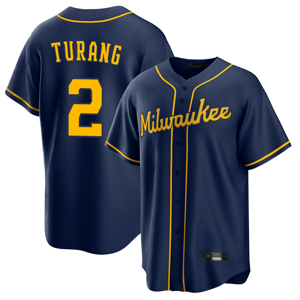 M.Brewers #2 Brice Turang Player Navy Home Game Qdoa Stitched Jerseys