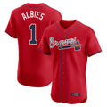 A.Braves #1 Ozzie Albies Player Red Limited Elite Home Game Qdoa Stitched Jerseys
