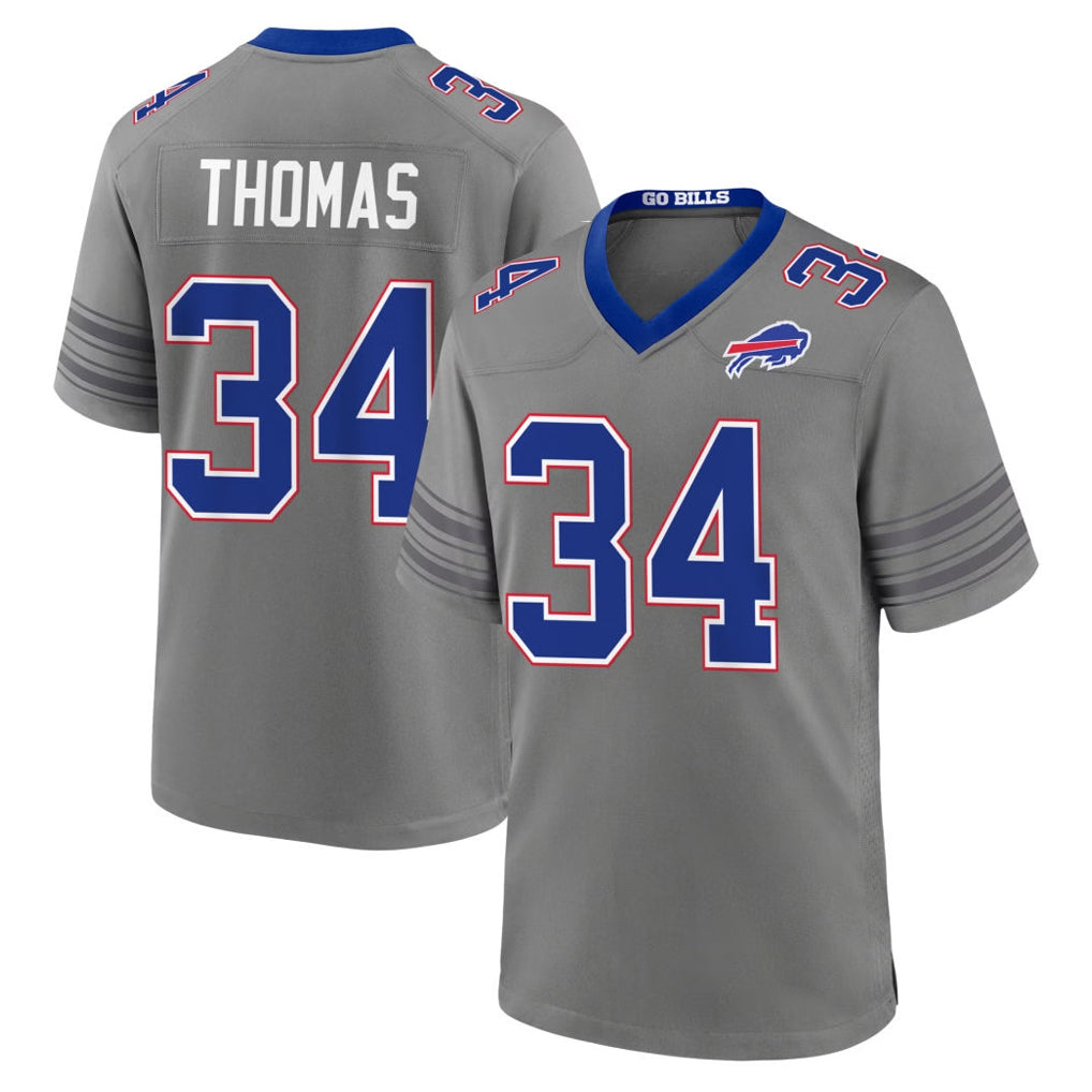B.Bills #34 Thurman Thomas Player Gray Nickel City Home Game Qdoa Stitched Jerseys