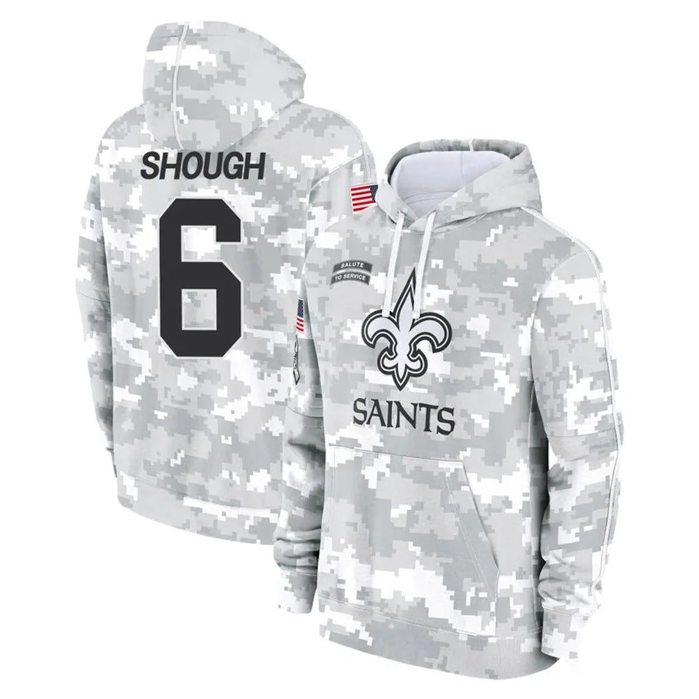 NO.Saints #6 Tyler Shough Player Arctic Camo Salute to Service Pullover Hoodies Limited Game Qdoa Stitched Jerseys