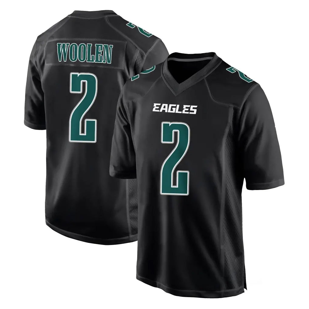 P.Eagles #2 Riq Woolen Player Carbon Black Fashion Home Game Qdoa Stitched Jerseys